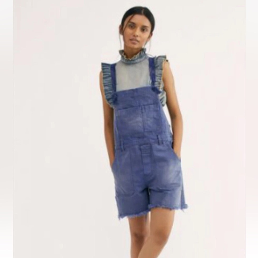 Free People Shortall Overall Blue Distressed Feel The Love Size 4 Small